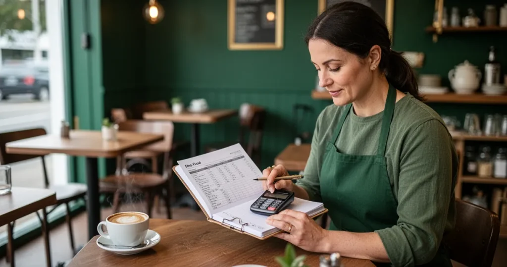 Small business owner managing cash flow during a quiet trading month
