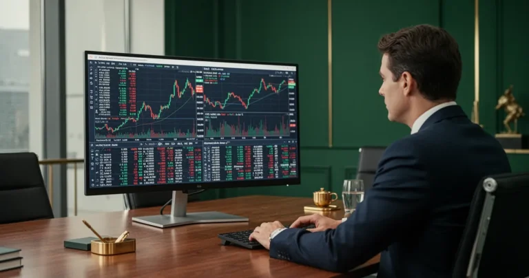Investor monitoring share market charts after an Official Cash Rate announcement in New Zealand