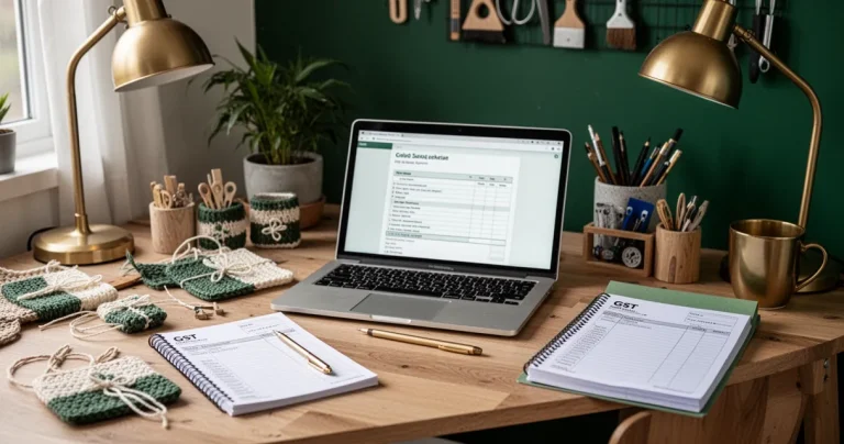 Small business side hustle workspace with GST registration paperwork in New Zealand